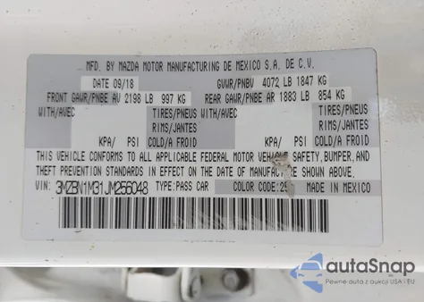 2018 Mazda Mazda3 Grand Touring from USA, damaged, VIN 3MZBN1M31JM256048